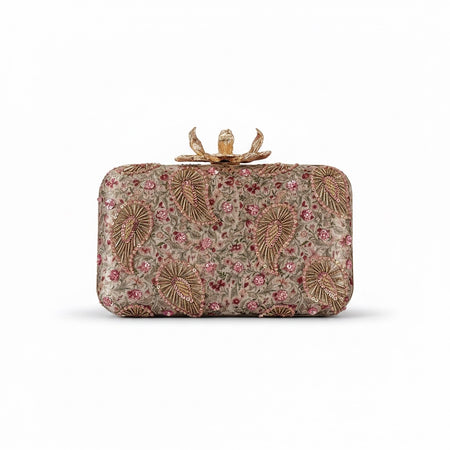 Multicolor Printed Hand-Embroidered Clutch Bag, Floral Evening Purse