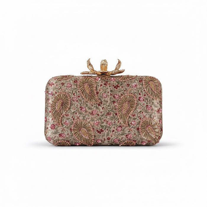 Multicolor Printed Hand-Embroidered Clutch Bag, Floral Evening Purse