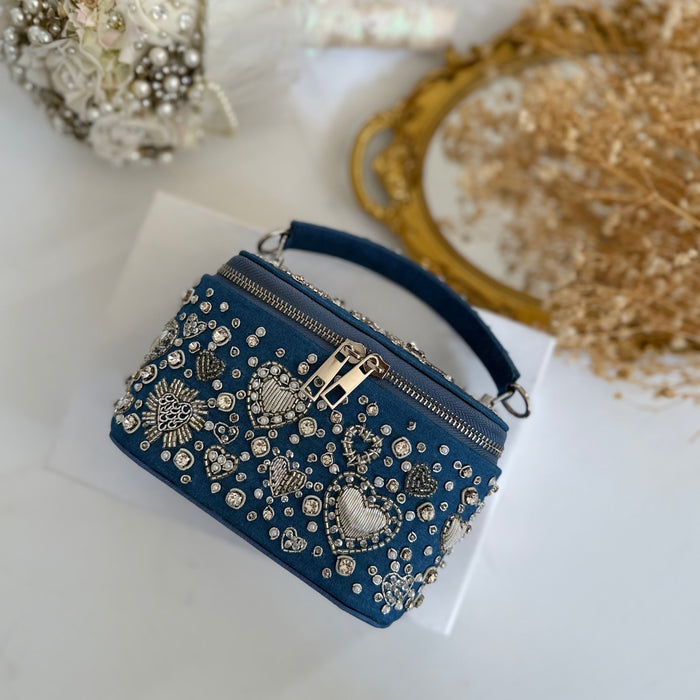 Vanity Case Bag | Hand Embroidered Denim Bag