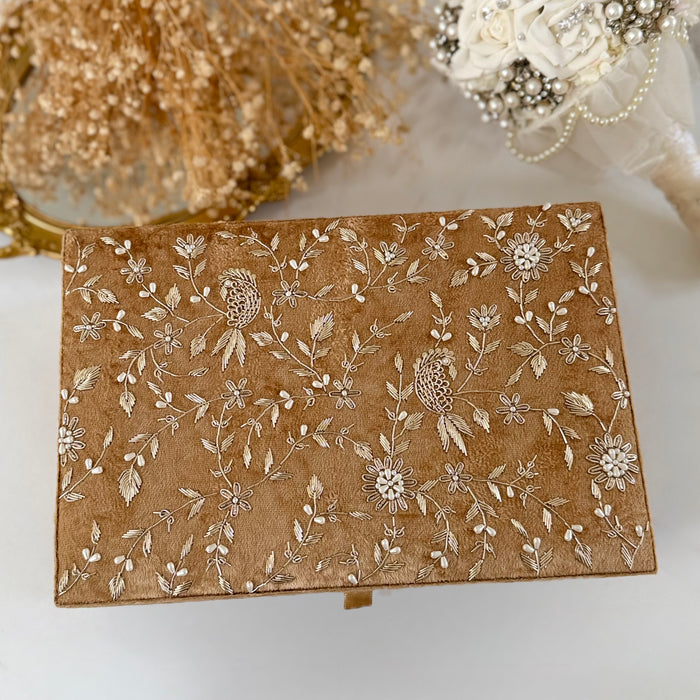 Gold Zardozi Work Trousseau Box - Bridal Keepsake Box