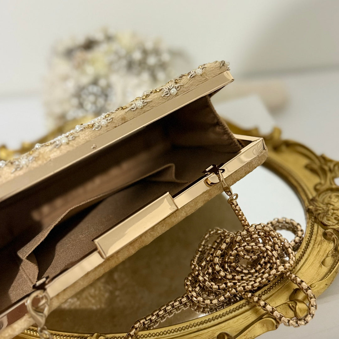 Gold Velvet Bridal Clutch: Zardosi Wedding Purse
