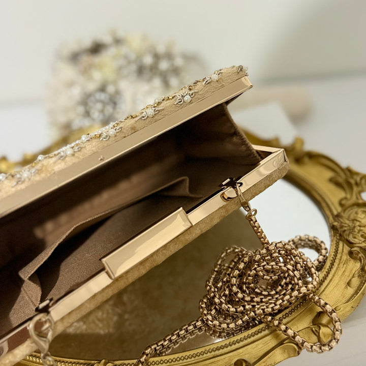 Gold Velvet Bridal Clutch: Zardosi Wedding Purse