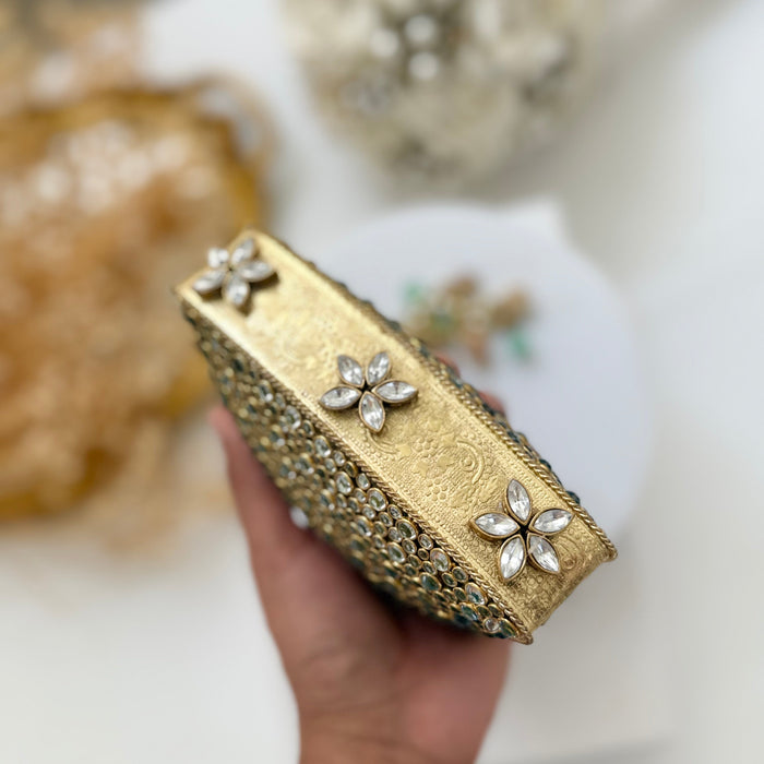 Natural Sage Green Onyx Gemstone & Kundan Mini Clutch