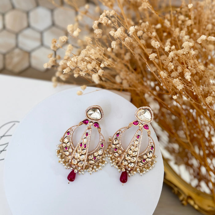 Original Kundan Foil Brass Earrings with Gold Plating & Micron Polish