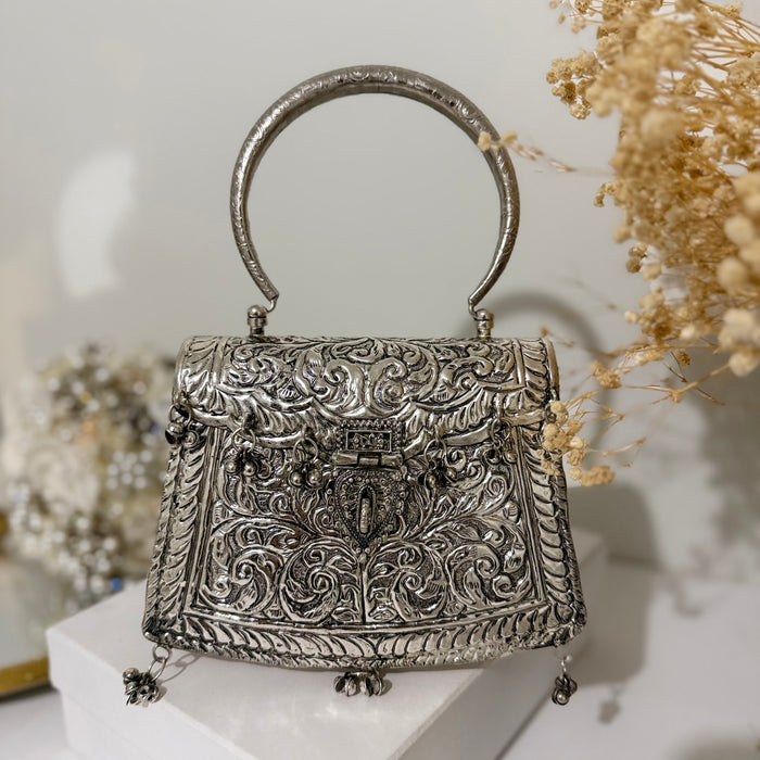 Handmade Silver Plated Brass Clutch: Vintage Style Brass Handbag