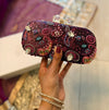 Purple Paisley Clutch | Hand-embroidered Bridal Clutch Bow Clasp