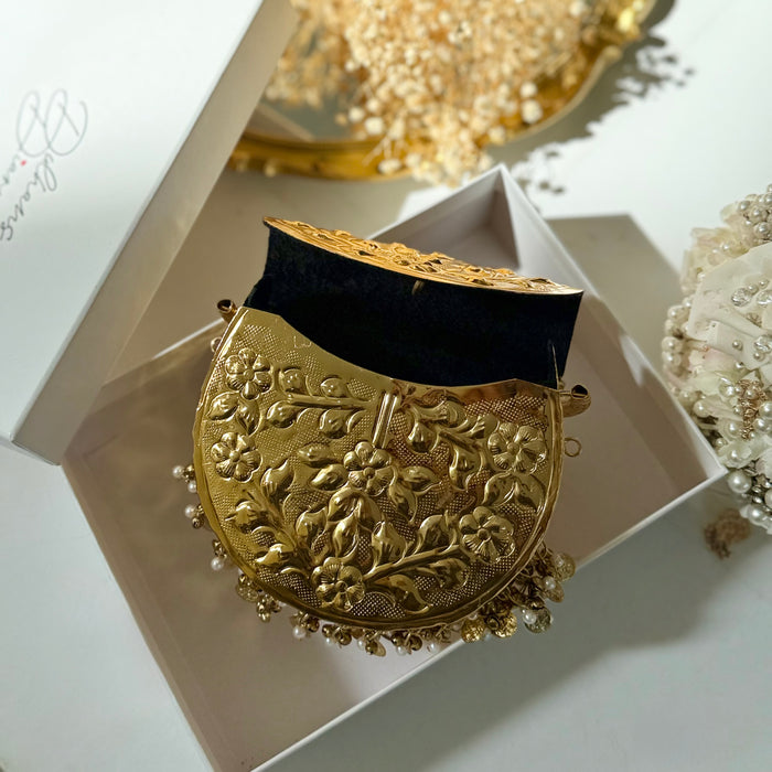 24k Gold Plated Brass Clutch: Vintage Style Top Handle Handbag