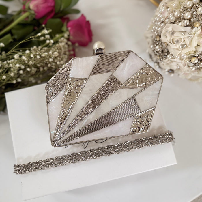 Silver Plated Clutch: Mother of Pearl Evening Bag