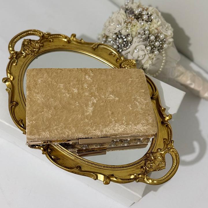Gold Velvet Bridal Clutch: Zardosi Wedding Purse