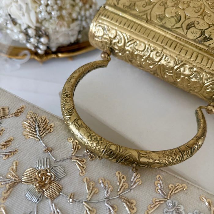 Gold Plated Brass  Clutch: Vintage Style Evening Bag With Top Handle