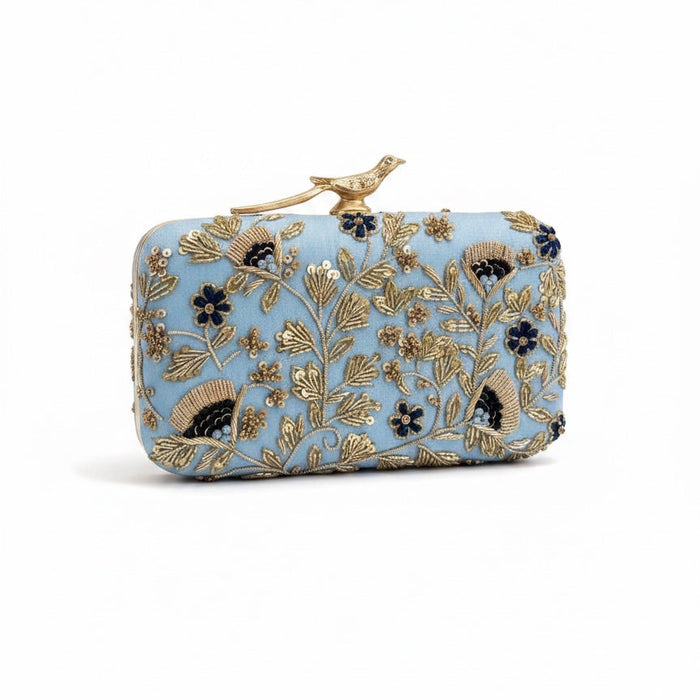 Blue Floral Evening Clutch: Handmade Statement Bag