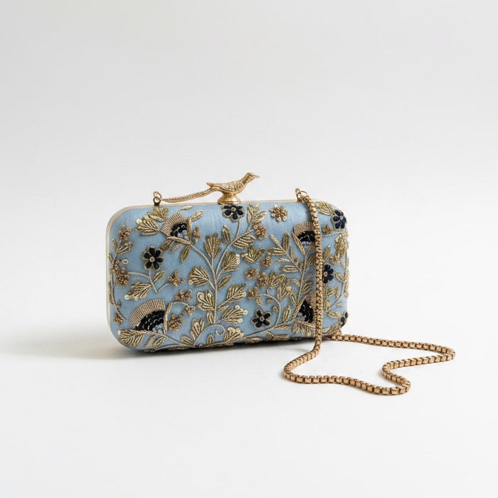 Blue Floral Evening Clutch: Handmade Statement Bag