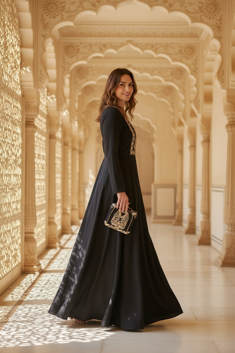 Black Embroidered Bird Motif Clutch | Evening Bag