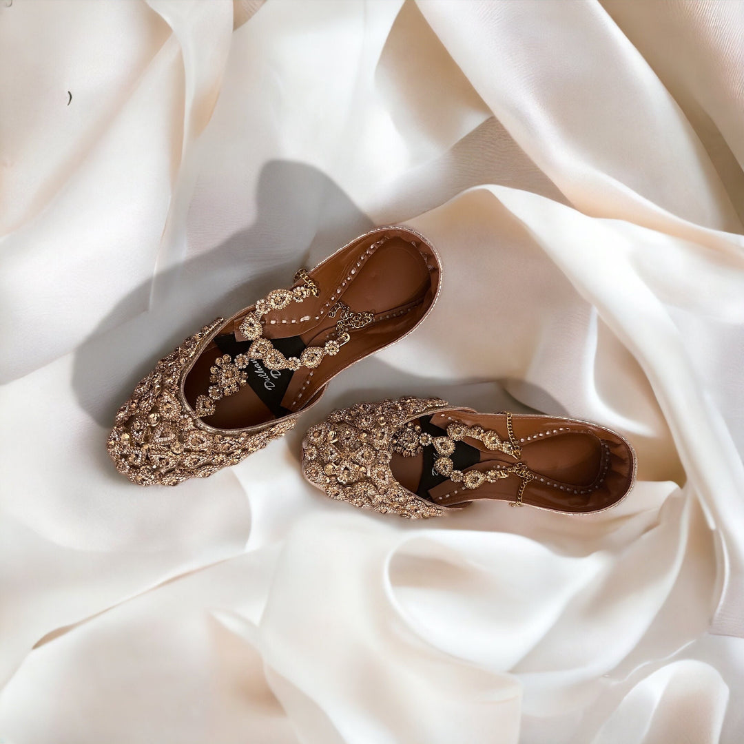 Handmade Bridal Kundan Khussa with Anklet: Customizable Wedding Shoes