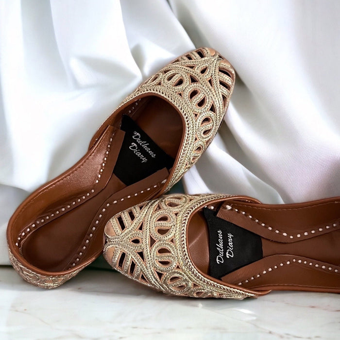 Handmade Gold Tilla Khussa Jutti: Cutwork Wedding Shoes