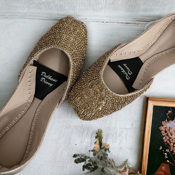 Crystal Bridal Khussa Jutti: Gold Pakistani Indian Wedding Shoes