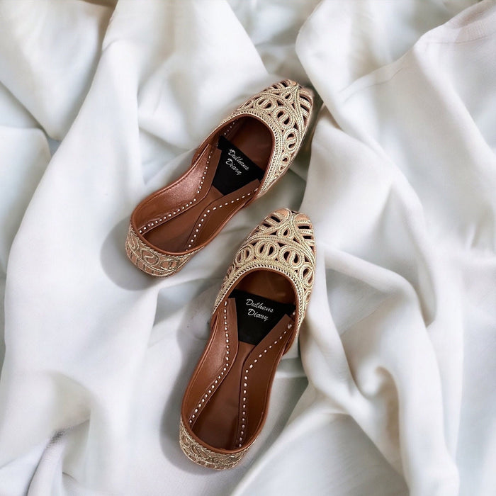 Handmade Gold Tilla Khussa Jutti: Cutwork Wedding Shoes