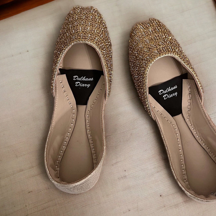 Crystal Bridal Khussa Jutti: Gold Pakistani Indian Wedding Shoes