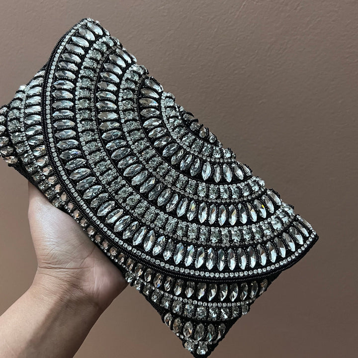Handmade Crystal Evening Clutch: Bridal Wristlet with Intricate Beading