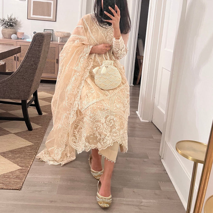 Beaded Bridal Beige Potli Bag