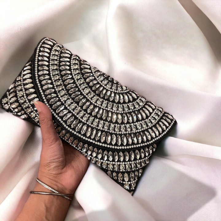 Handmade Crystal Evening Clutch: Bridal Wristlet with Intricate Beading