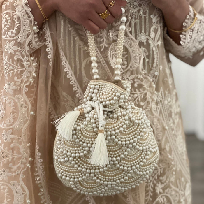 Beaded Bridal Beige Potli Bag