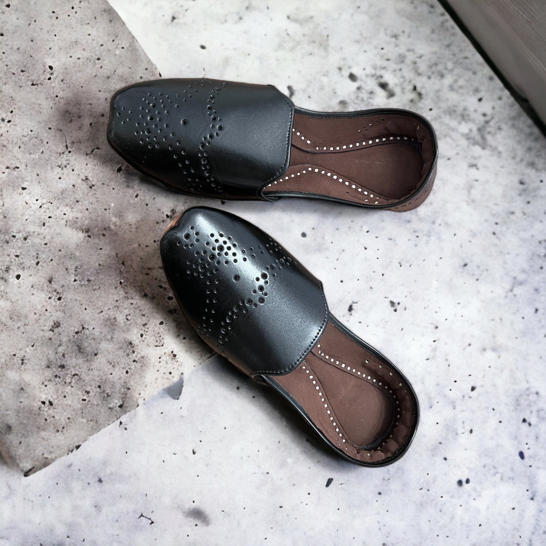 Handmade Black Cutwork Loafers: Pakistani Khussa Jutti Sandal