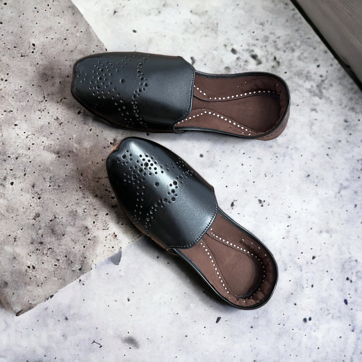 Handmade Black Cutwork Loafers: Pakistani Khussa Jutti Sandal