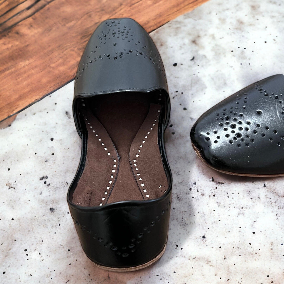 Handmade Black Cutwork Loafers: Pakistani Khussa Jutti Sandal