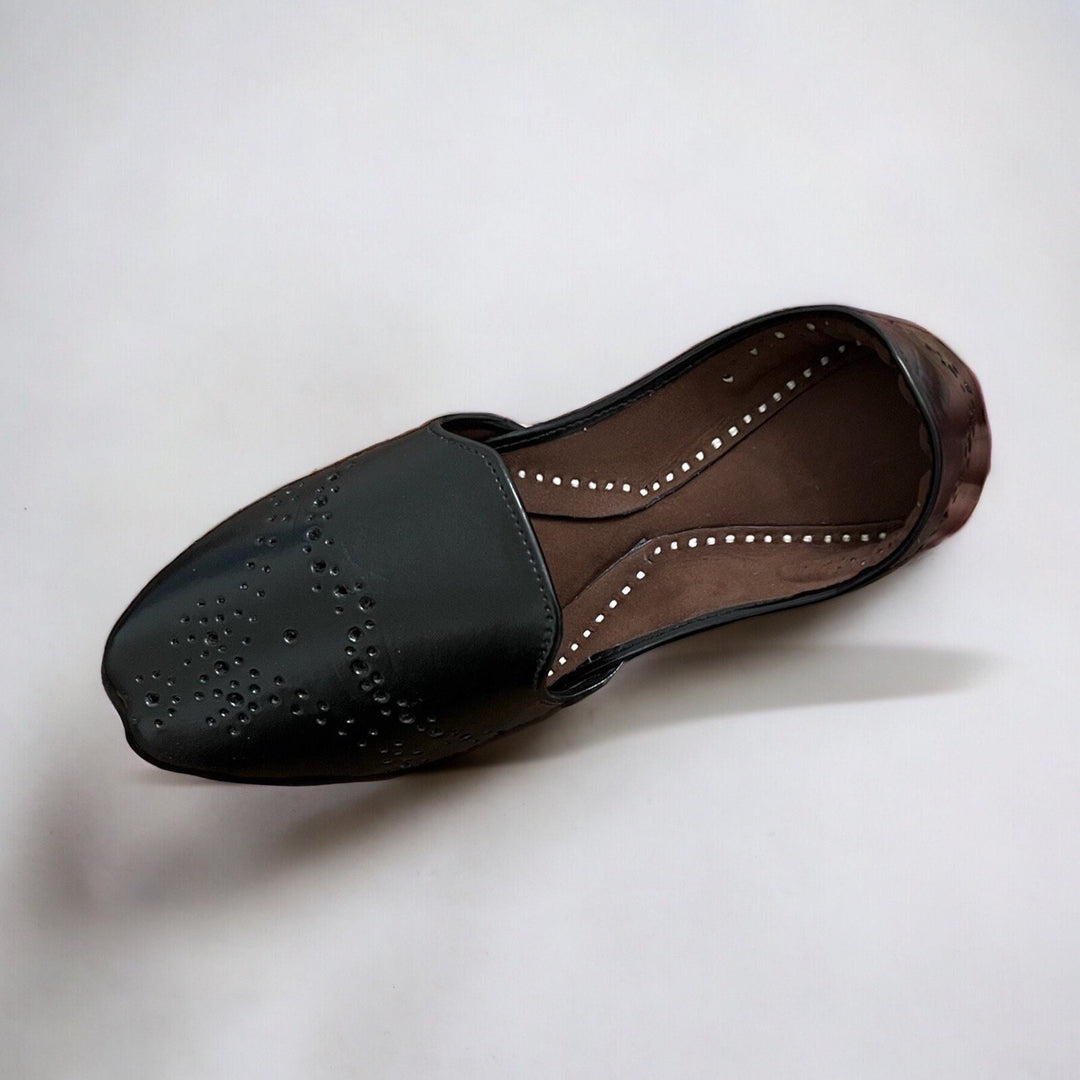 Handmade Black Cutwork Loafers: Pakistani Khussa Jutti Sandal