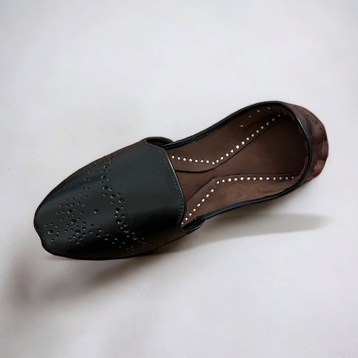 Handmade Black Cutwork Loafers: Pakistani Khussa Jutti Sandal