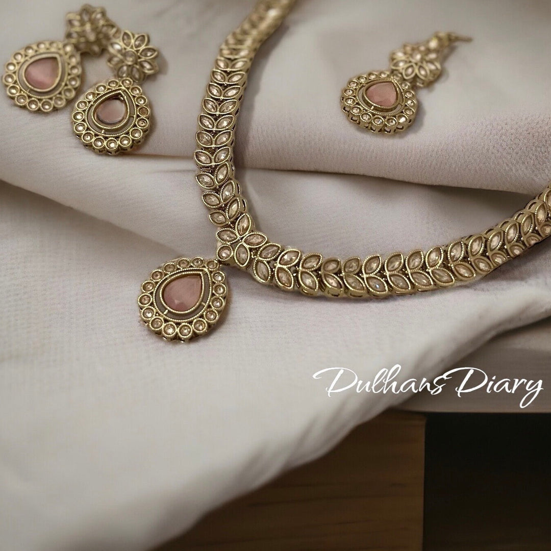 Indian Bridal Necklace Set: Gold Finish Kundan Crystal Jewelry