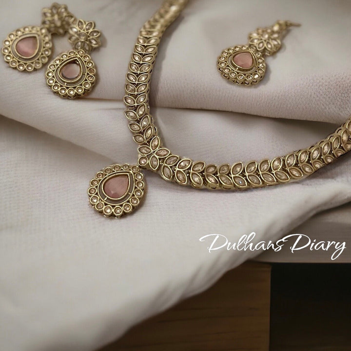 Indian Bridal Necklace Set: Gold Finish Kundan Crystal Jewelry