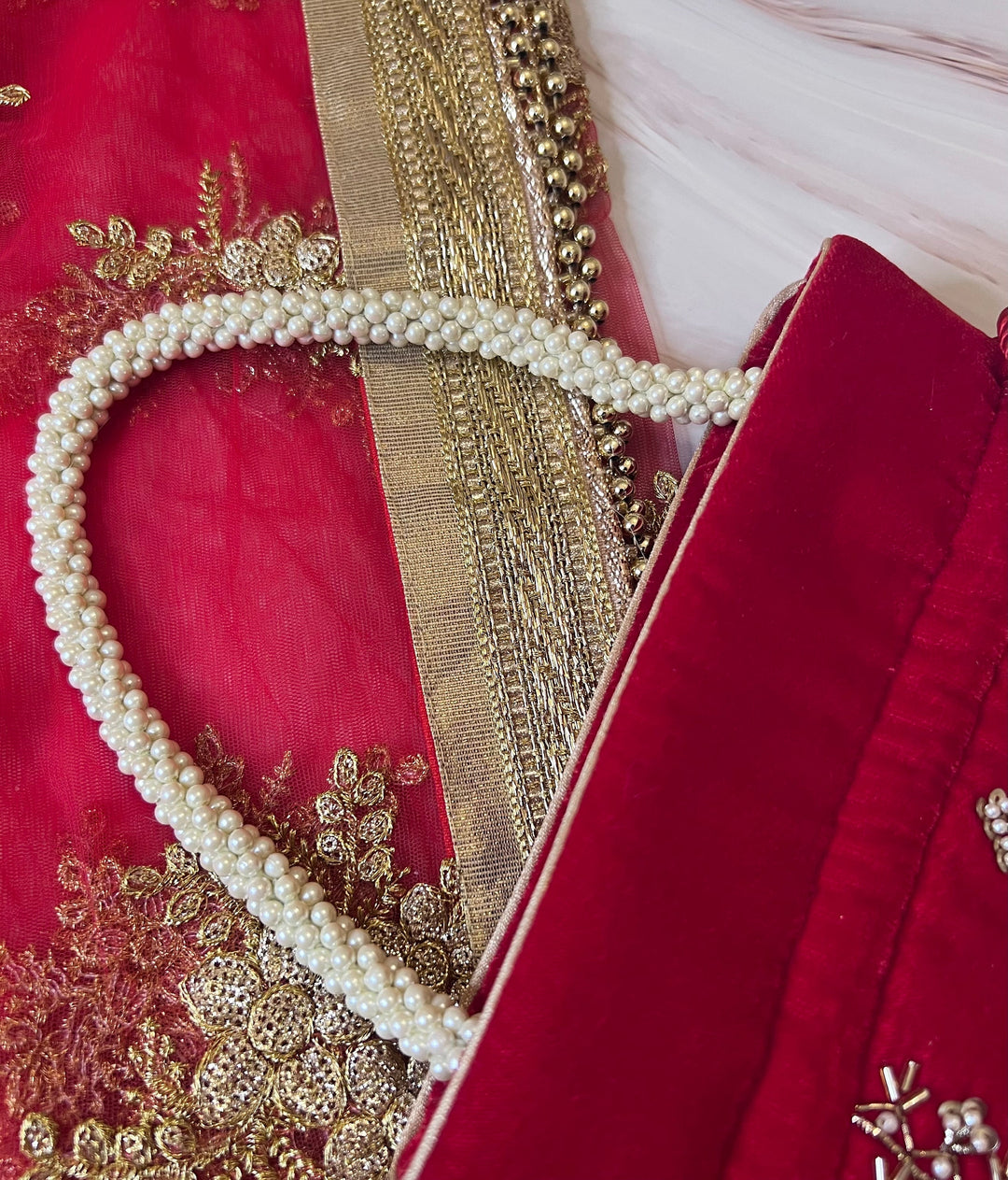 Red Velvet Bridal Potli Bag: Embroidered Indian Wedding Clutch