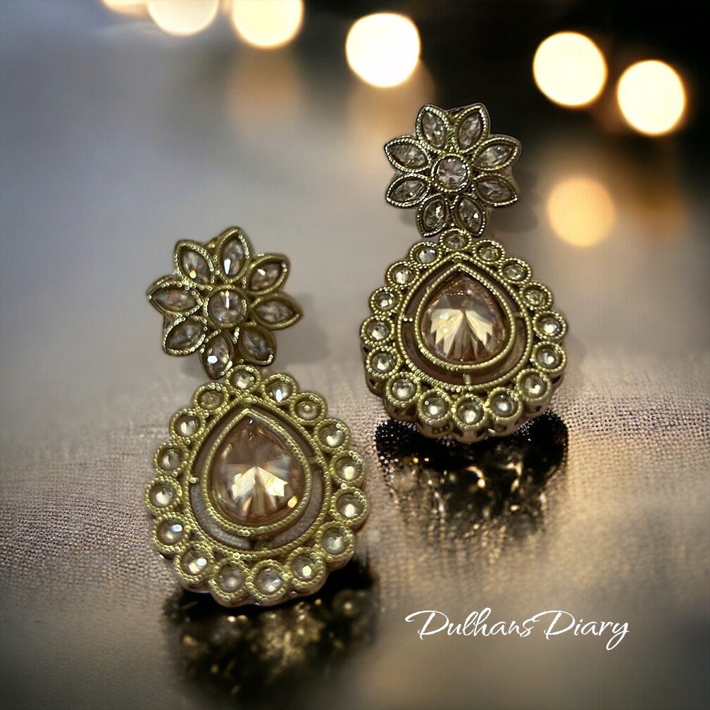 Indian Bridal Necklace Set: Gold Finish Kundan Crystal Jewelry