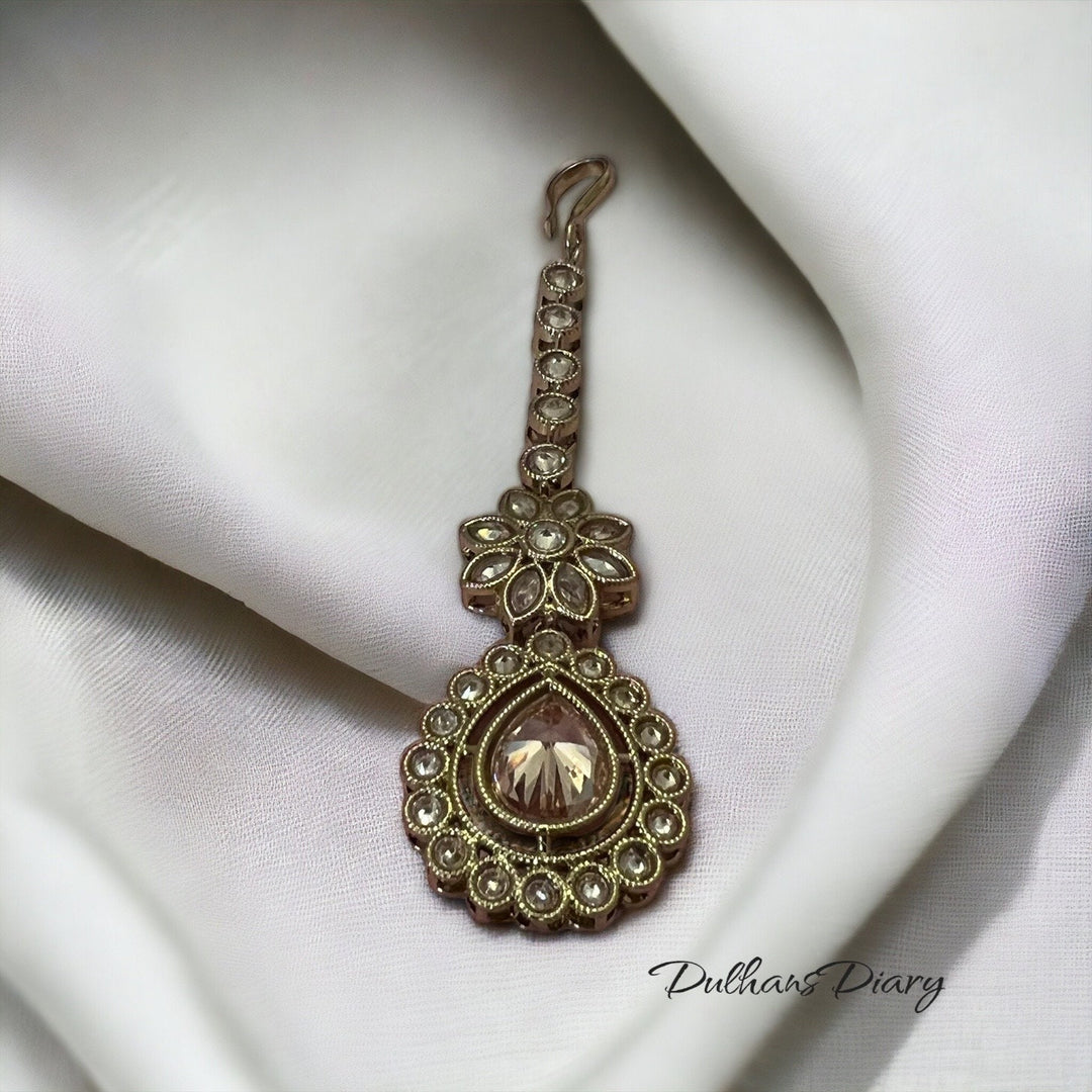 Indian Bridal Necklace Set: Gold Finish Kundan Crystal Jewelry