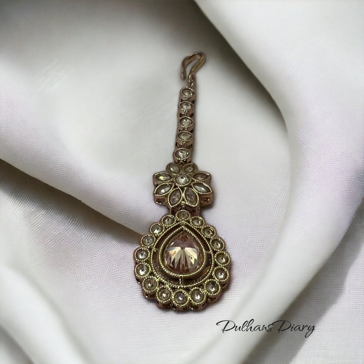 Indian Bridal Necklace Set: Gold Finish Kundan Crystal Jewelry