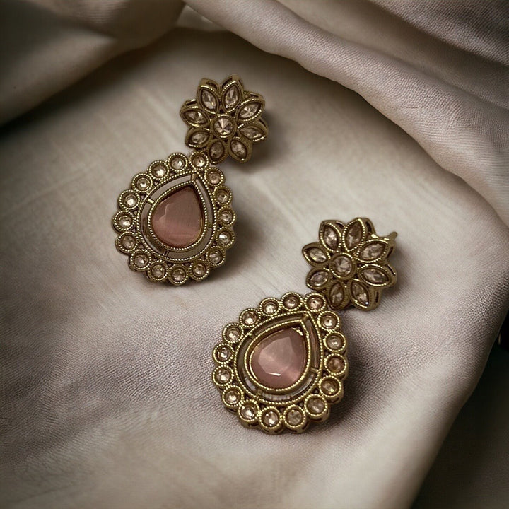 Indian Bridal Necklace Set: Gold Finish Kundan Crystal Jewelry