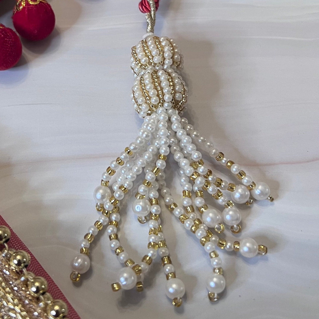 Red Velvet Bridal Potli Bag: Embroidered Indian Wedding Clutch