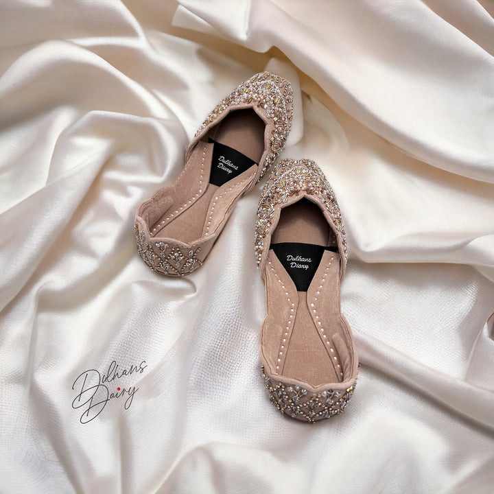 Handmade Bridal Khussa: Gold Beaded Punjabi Jutti, Wedding Shoes