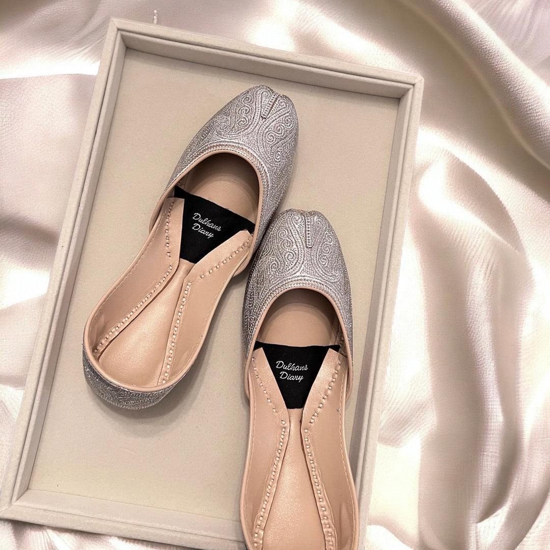 Handmade Silver Tilla Work Khussas: Pakistani Wedding Shoes