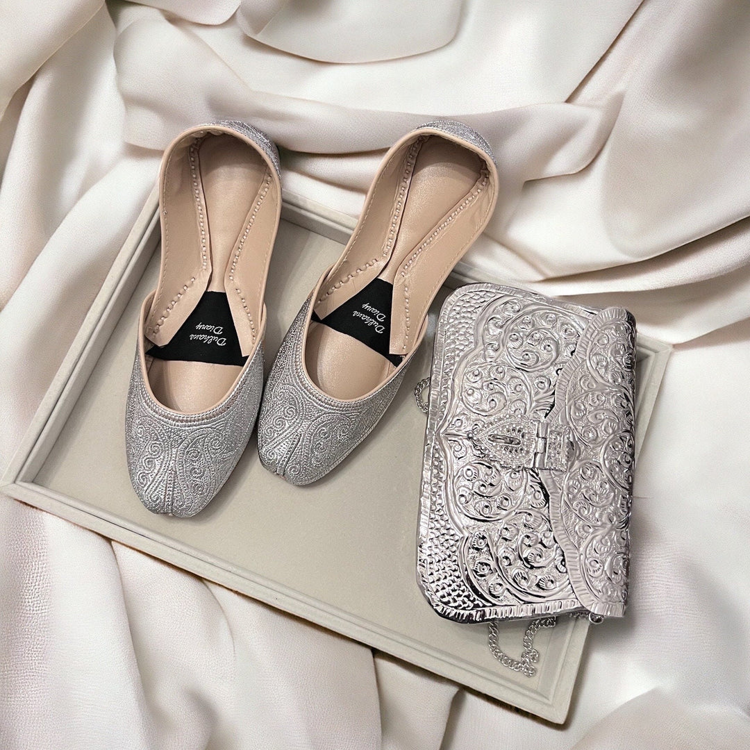 Handmade Silver Tilla Work Khussas: Pakistani Wedding Shoes