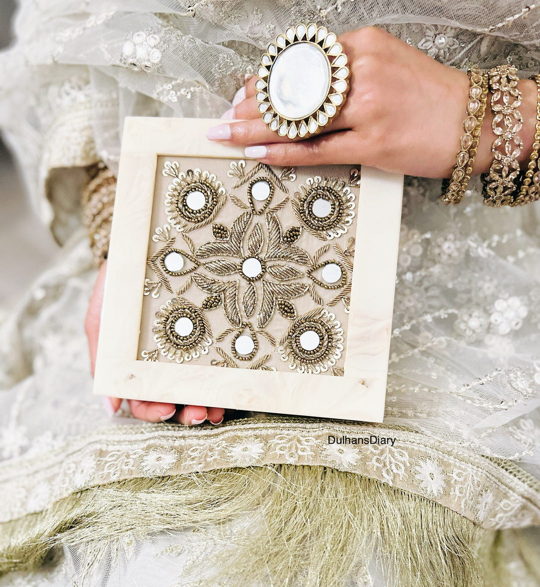 Mirror Work Bridal Clutch: Zardosi Beige Evening Bag
