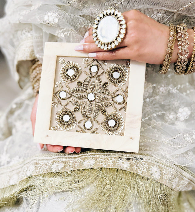 Mirror Work Bridal Clutch: Zardosi Beige Evening Bag