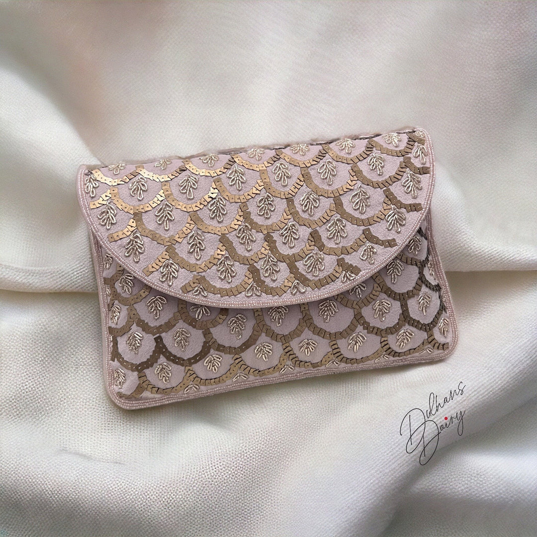 Bridal Beaded Light Pink Wristlet Clutch| Handmade Evening Envelope Clutch