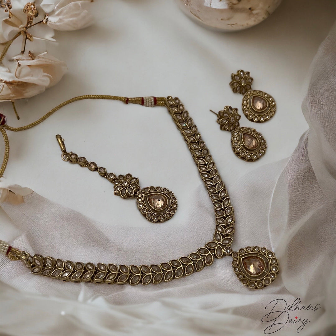 Indian Bridal Necklace Set: Gold Finish Kundan Crystal Jewelry