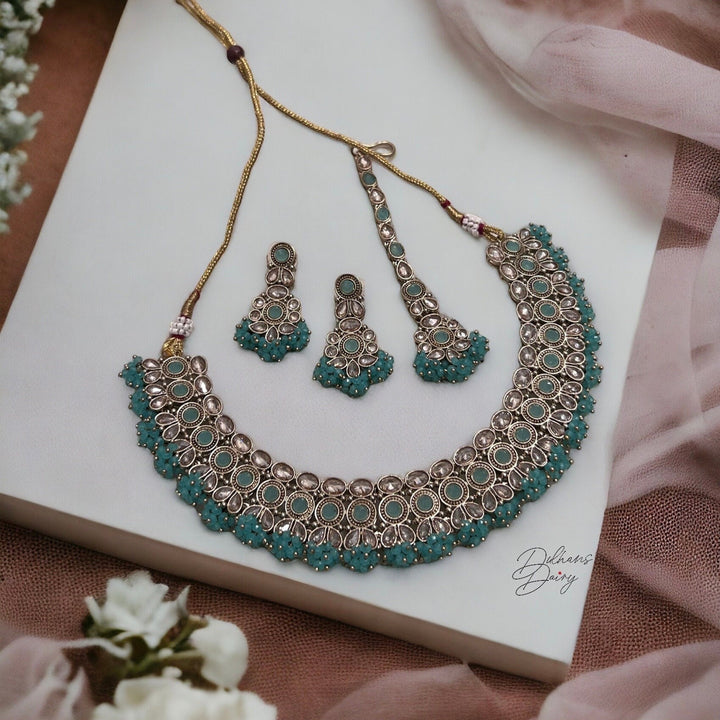 Kundan Bridal Necklace Set: Indian Gold Finish, Multicolor Crystal Jewelry