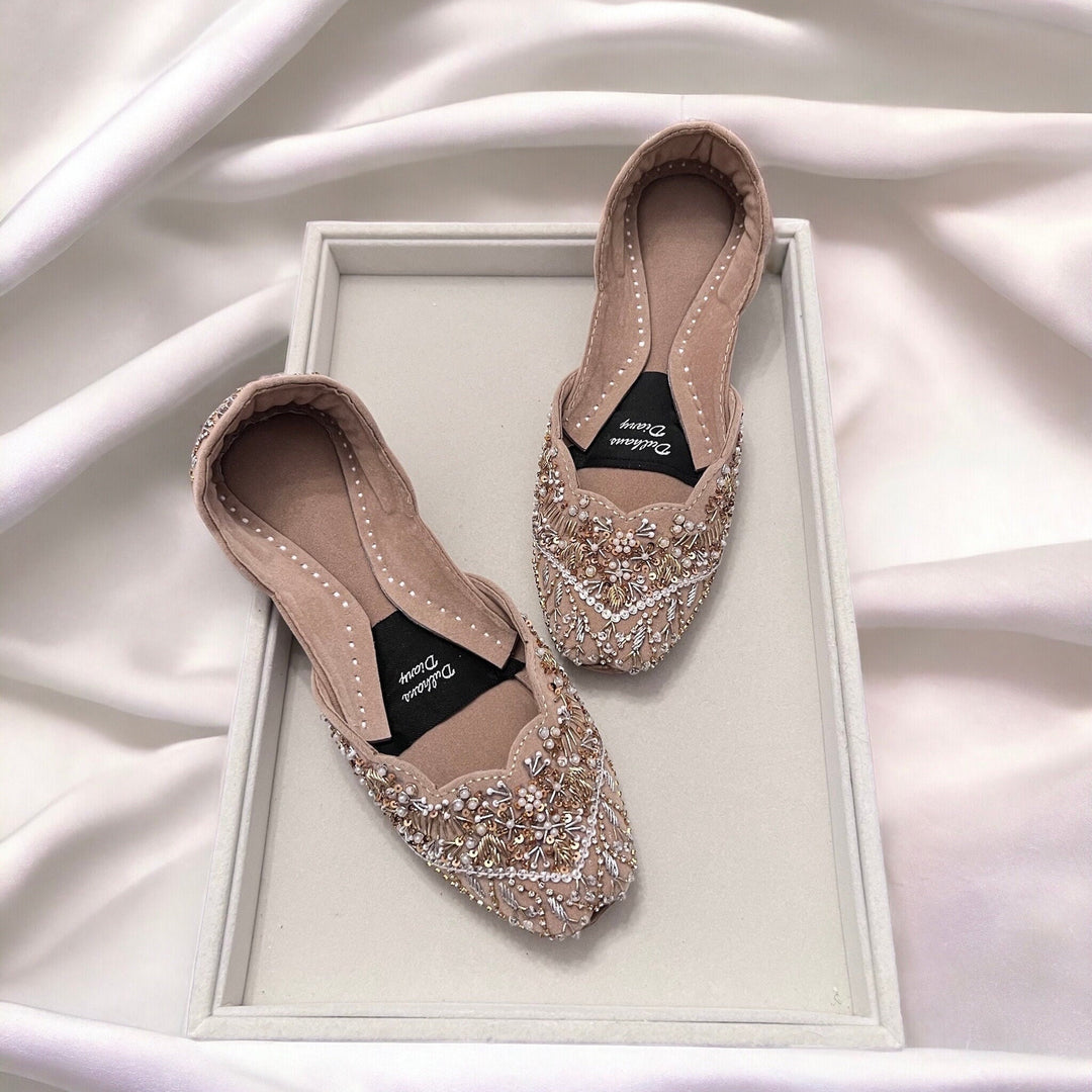 Handmade Bridal Khussa: Gold Beaded Punjabi Jutti, Wedding Shoes