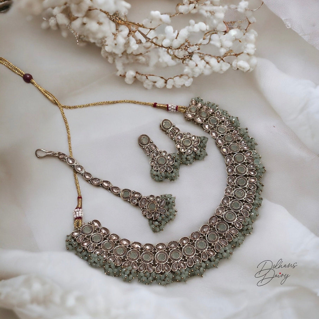 Kundan Bridal Necklace Set: Indian Gold Finish, Multicolor Crystal Jewelry