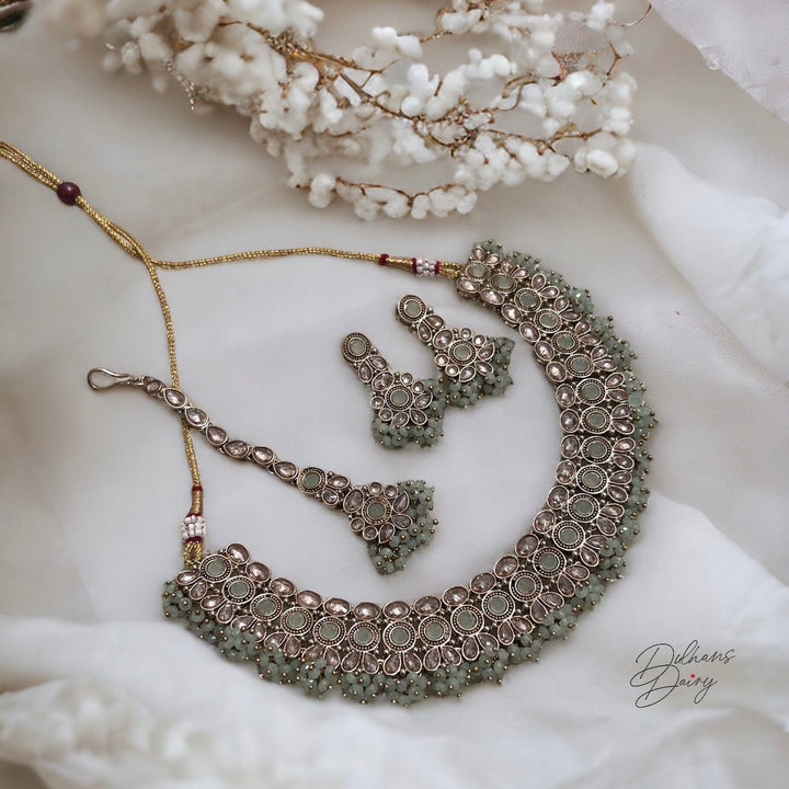 Kundan Bridal Necklace Set: Indian Gold Finish, Multicolor Crystal Jewelry